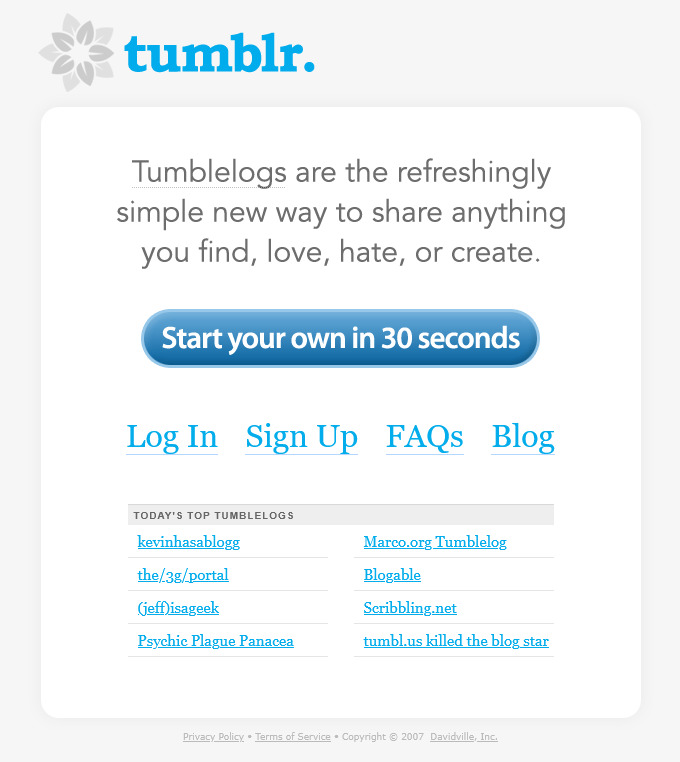 Tumblr sign-up page screenshot